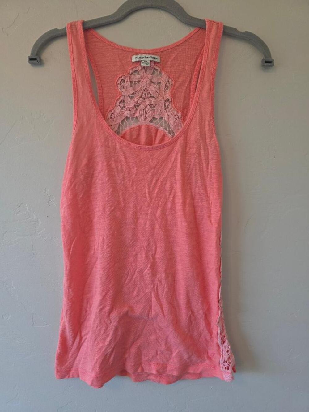 American Eagle Coral Lace Back Tank Top Womens M Crochet Racerback Boho